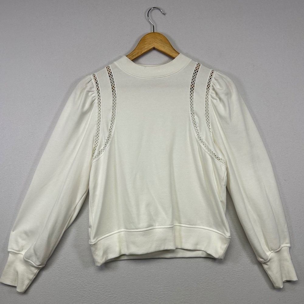Romantic Free Assembly Womens Small White Eyelet Lace Puff Sleeve Sweatshirt S